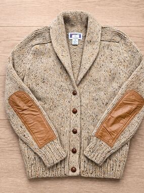 Vintage Scotland Yard Wool Cardigan Elbow Patch Shawl Collar Pockets 38 M